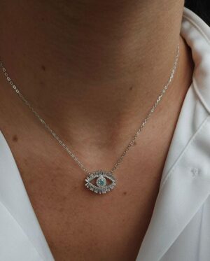 COLAR OLHO GREGO ÁGUA MARINHA